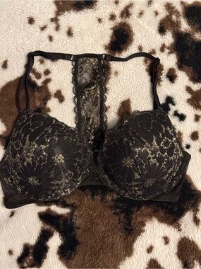 Victoria's Secret Black and Gold Lace Push-Up Bra